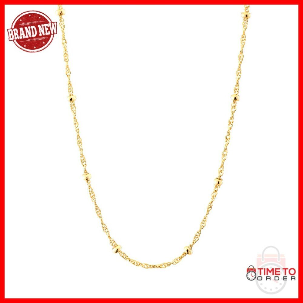 18K Gold Plated Sterling Silver Singapore Chain Necklace, Dainty Bead Station